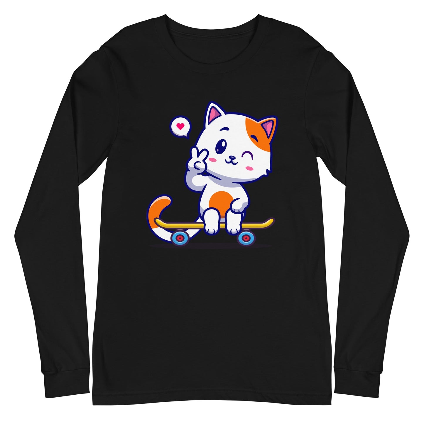 Peace Love Skate Unisex Long Sleeve Tee - Cats on Wheels