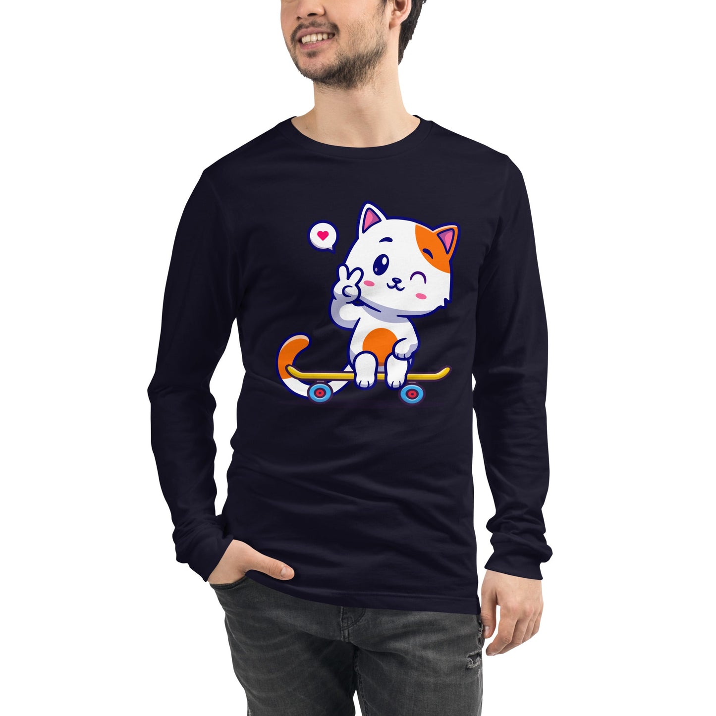 Peace Love Skate Unisex Long Sleeve Tee - Cats on Wheels