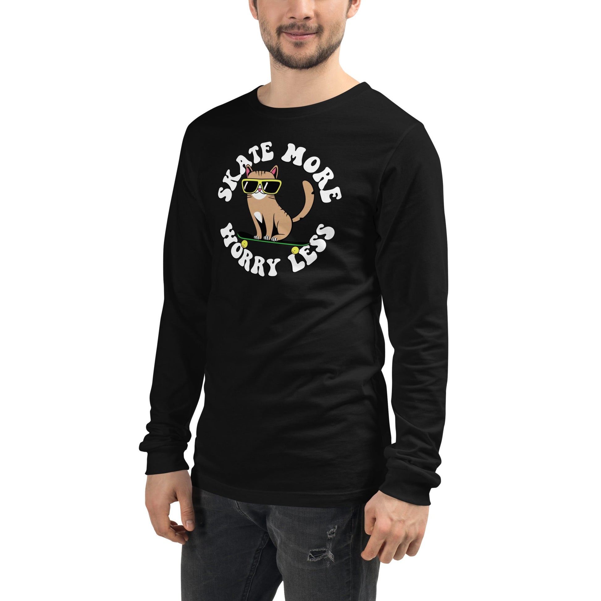 Skate More, Worry Less Long Sleeve Tee - Cats on Wheels